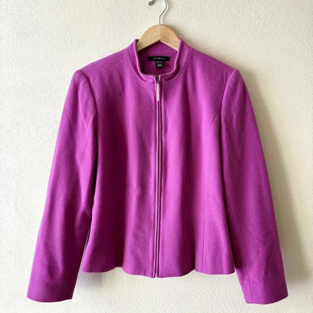 LOUBEN Jacket Women's 12 Fuchsia Pink Wool Cashmere Blend Lined Full Zip‎ Canada